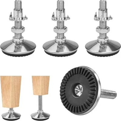 Obrázek produktu pro Sada 4 nastavitelných nohou ke stolu z nerezové oceli se šrouby M10 x 50 mm – podstavec ke stolu a vyrovnávací nohy – výškově nastavitelné nohy k nábytku – výškově nastavitelné