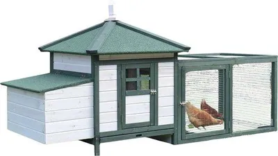 Produktbild von Hühnerstall aus Holz - 196 x 76 x 97 cm - Mit Sitzstange, Legenest und wetterfestem Dach