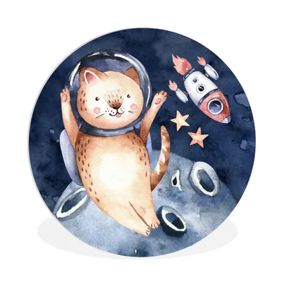 Produktbild von MuchoWow® Rundes Wandbild - Runde Bilder Weltraum - Rakete - Katze - Kind - Jungen - Mädchen - Kinder Ø 90 cm Kreis Wanddekoration Kunststoff - Wandkreis - Wandschmuck - Wand-Kreis - Wohnzimmer - Bild - Runde - Wanddeko - Dibond - Kunstdrucke
