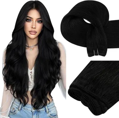 Produktbild von Easyout Haarverlängerungen von Echthaar - Schwarz - Verlängerungen - zum Einnähen - Schwarz - Menschenhaar für Frauen - #1 - 50 cm - 100 g