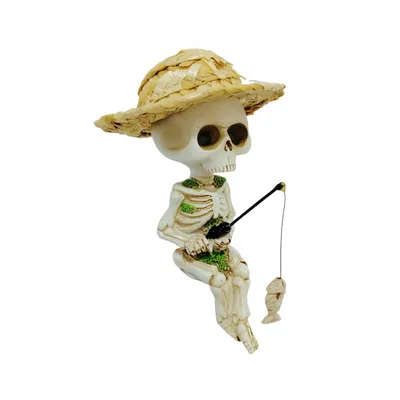 Anglerskelett-Skulptur aus Harz, wetterfest, 11,5 cm, für Teich & Garten