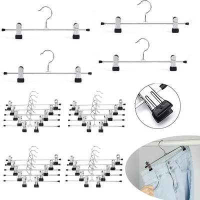 Produktbild von 24 Stück Metall Kleiderbügel für Hose, Verstellbare Rutschfest Clips, für Shorts, Rock, Socken