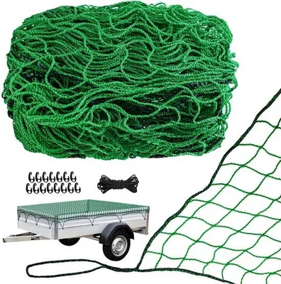 Obrázok produktu pre Ibenzoa® Sieť na upevňovanie nákladu, 1,5 x 2,2 m – PE sieť na prívesy (očky 4,5 x 4,5 cm) s 15 háčikmi a gumovým lanom, vhodná na upevňovanie nákladu a opätie rastlín