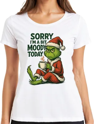 Zdjęcie produktu dla Grinch Christmas Sorry I'm a bit moody coffee śmieszna koszulka damska vintage, biały, 3XL