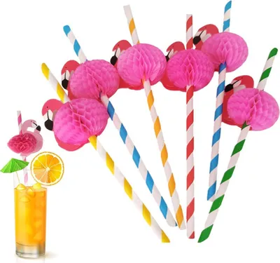 Image de 50 pailles flamants roses - Pailles amusantes pour décorer la table et les fêtes.