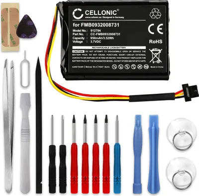 Produktbild von CELLONIC 1x Akku für Navigation Kompatibel mit TomTom Go 510 (2013), Go 500 (2013), Go 600, VF6D - (950mAh, 3.7V) + Werkzeug-Set