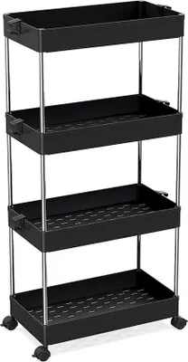 Image de Étagère noire peu encombrante, 4 niveaux, 40 x 22 x 86 cm, pour la cuisine et la salle de bains