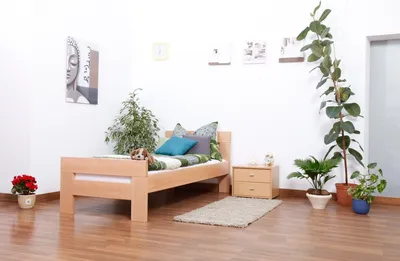 Produktbild von Einzelbett "Easy Premium Line" K2, Buche Vollholz massiv Natur - Maße: 90 x 190 cm