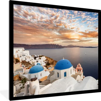Produktbild von MuchoWow® Gerahmtes Poster Sonnenaufgang über dem Wasser in Oia Griechenland 40x40 cm - Poster mit Schwarzem Bilderrahmen Wandposter Rahmen Foto Bilder - Mit Rahmen - Wanddekoration Schlafzimmer