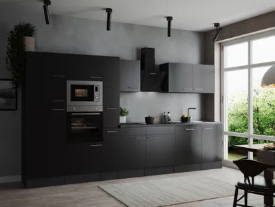Produktbild von Küche Küchenzeile Küchenblock Grau Matt Schwarz Oliver 370 cm Respekta