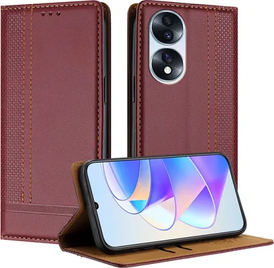 Produktbild von Handyhülle für Honor 70 Leder Flip Klappbare Schutzhülle mit Standfunktion Dunkelrot