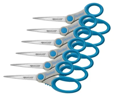 Productafbeelding van Westcott E-30781 00-I Schaartje, Microban Softgrip, roestvrij staal, 21 cm, 6 stuks, grijs/blauw