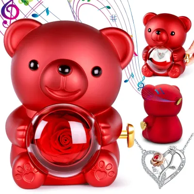 Image de Ours en peluche avec une rose éternelle et une chaîne, cadeau idéal