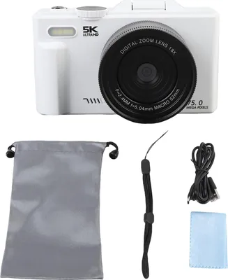 Obrázok produktu pre 5k HD digitálny fotoaparát 75MP UHD 18xAF automatické zaostrovanie 3-palcový výklopný displej WiFi s bleskom na fotografovanie a video Biela