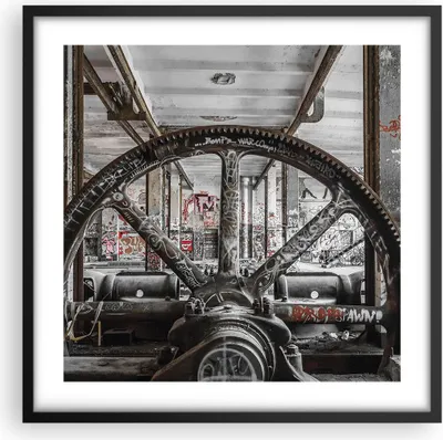 Produktbild von Gerahmtes Poster - Schwarzer Rahmen - Maschine Industrie Graffiti - 50x50 cm - Wand Bild - Wanddeko - Wandbilder - Wandposter - Bilderrahmen - Bilder - Kunstdruck - Wandbild - P2BAC50x50-4304