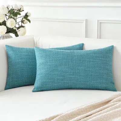 Productafbeelding van Kussensloop set van 2, linnenlook, 40x60 cm, turquoise