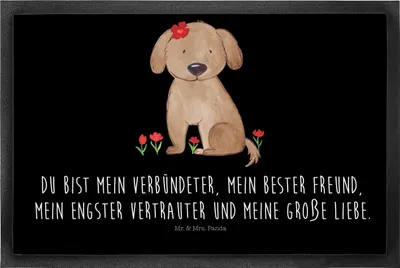 Produktbild von Mr. & Mrs. Panda Fussmatte Hund Dame 50 x 75 cm - Schwarz - Geschenk, Hunde, Verliebt, Liebe, fußmatte, Gummimatte, Schmutzmatte, Fußabtreter, Lieb, Sprüche, Liebenswert