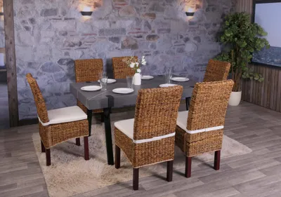 Immagine prodotto di set di 6 sedie da pranzo in vimini sedia M69 sedia BALI banana wicker ~ light, con cuscino