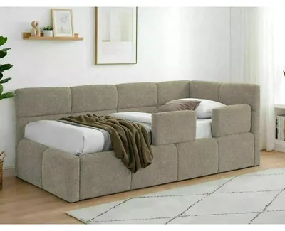 Image de Lit en tissu - Gamme Emma - 90 x 200 - Taupe