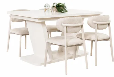Immagine prodotto di Set completo per sala da pranzo: tavolo robusto in legno e moderne sedie imbottite