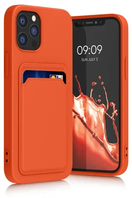 Produktbild von kwmobile Handyhülle für Apple iPhone 12 / iPhone 12 Pro Hülle mit Kartenfach - TPU Case - Kabelloses Laden - Schutzhülle Cover in Orange