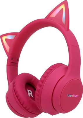 Productafbeelding van imoshion Draadloze Kinderkoptelefoon LED Light Cat Ear - Decibelbegrenzer - Met AUX kabel - Hot Pink