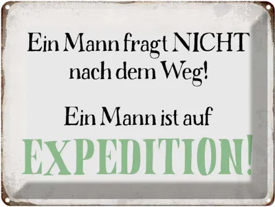 Produktbild von vianmo Blechschild 30x40 cm Mann fragt nicht nach dem Weg Spruch Zitat