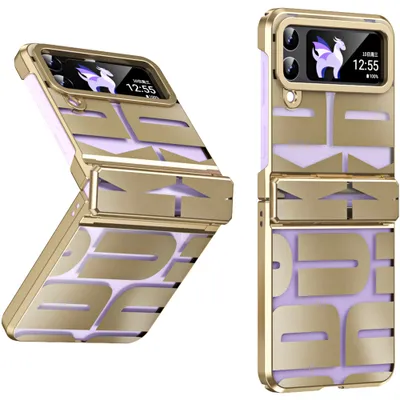Obrázek produktu pro Pouzdro pro Samsung Galaxy Z Flip 3 5G, galvanizované průhledné pouzdro s ochranou pantu Zlato