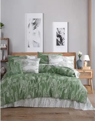 Zdjęcie produktu dla Poszwa na Kołdrę z 2 Poszewkami na Poduszki 220 x 240 cm, 60 x 60 cm, 100% Bawełna Renforcé, Zielono-Biała