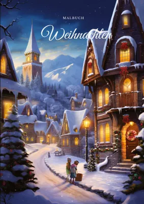 Produktbild von Weihnachts-Malbuch mit festlichen Illustrationen von Weihnachtsbäumen und Ornamenten