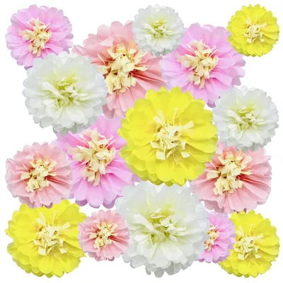 Papier-Pompons, 16 Stück, bunte Blumen, 4 Größen (15–30 cm)