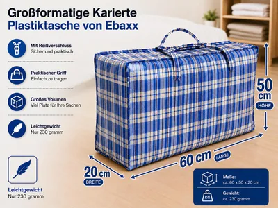 Produktbild von Plastiktasche Groß Jumbo Unterbett Aufbewahrungs Tasche kariert Camping L, KI-generiertes Bild