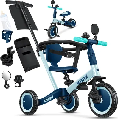 Produktbild von KIDIZ® Laufrad 6in1 Dreirad Loopy Laufräder Lauffahrrad Kinderdreirad ab 1 bis 5 Jahre | Lauflernhilfe belastbar bis 25Kg | inkl. Lenkstange Sicherheitsbügel Sicherheitsgurt Klingel & Spiegel