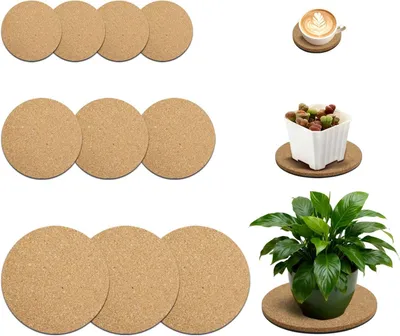 Productafbeelding van Kurkplantenschotels - Set van 10 - 10/15/20 cm absorberende onderzetters voor binnenplanten - Natuurlijke houten trays