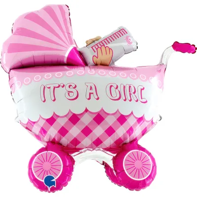Produktbild von Folienballon Kinderwagen Mädchen rosa