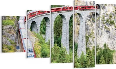 Produktbild von Bild auf Leinwand - Leinwandbild - 5 Teile - Viadukt Landwasser Zug - 100x60cm - Wand Bild - Wanddeko - Wandbilder - Leinwanddruck - Bilder - Wanddekoration - Leinwand bilder - EG100x60-4605