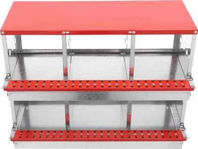 Image de Cage à poules - 6 nids d'œuf - Tôle d'acier galvanisée - Autoportante - Aérée - Pour poulailler et jardin - Capacité de charge : 50 kg - Rouge