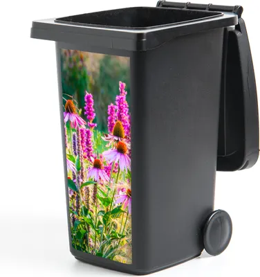 Produktbild von MuchoWow® Mülltonnenaufkleber Ziergras mit rosa Blüten 38x80 cm - Behälteraufkleber - Mülleimer-Aufkleber - Container-Aufkleber