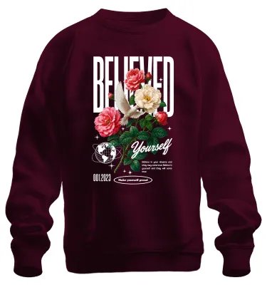 Productafbeelding van Geloof in jezelf. Taube (duif), paasrozen, bloemen, spiritualiteit. Sweater, trui, bordeauxrood, maat S