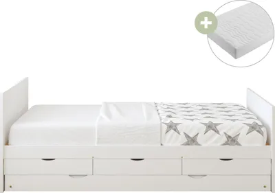 Image de Sunny Eli Lit Gigogne Avec 3 Tiroirs De Rangement, En Bois, Blanc | Lit 2 Places Pour Chambre Enfant - Matelas Hybride 90 X 200 Inclus | Dimensions