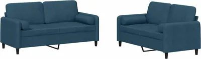 Produktbild von vidaXL 2-tlg. Sofagarnitur mit Kissen Blau Samt