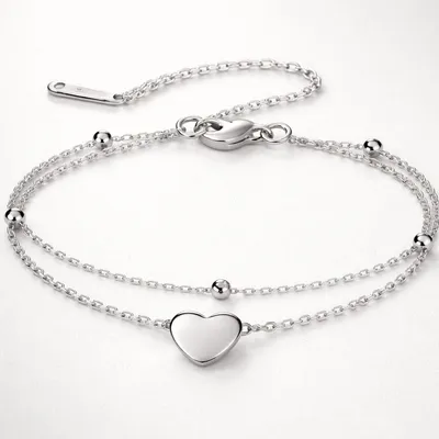 Produktbild von Lundholm Armband Damen Silber Uppsala – Edelstahl Premium Doppellagig mit Herzanhänger und Kügelchen – Hypoallergen Schmuck Silberfarben