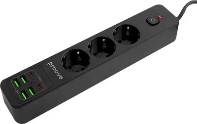 Produktbild von Proove Steckdosenleiste 2M 2500W Steckdose P-03 (3Xac + 4Xusb + 2Xtype-C) Schwarz
