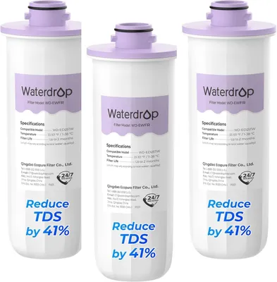 Immagine prodotto di Filtro di ricambio Waterdrop WD-EWFR per l'erogatore Waterdrop ricaricabile WD-ED25TW, riduce i TDS del 41%, trattiene i minerali importanti, confezione da 3 pz