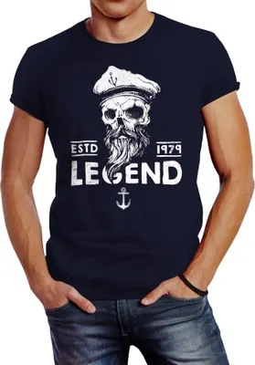 Produktbild von Herren T-Shirt Skull Captain Legend Totenkopf Bart Kapitän Slim Fit Neverless® navy XL