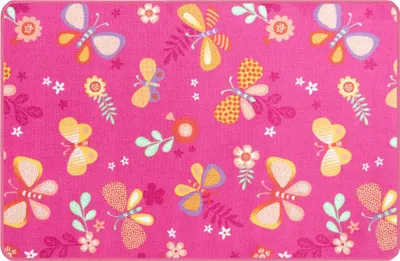 Produktbild von Primaflor Kinderteppich PAPILLON - Pink - 100x150cm - Spielteppich mit Blumen & Schmetterlinge für Mädchen