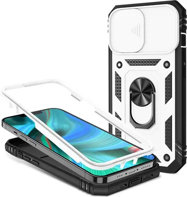 A disassembled phone case with a phone inside, shown against a white background.