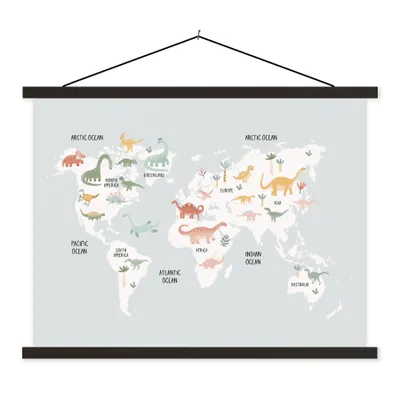 Obrázek produktu pro MuchoWow® Textilní plakát - Dětský pokoj - Mapa světa - Dinosauři - 120x90cm - S černými lamelami