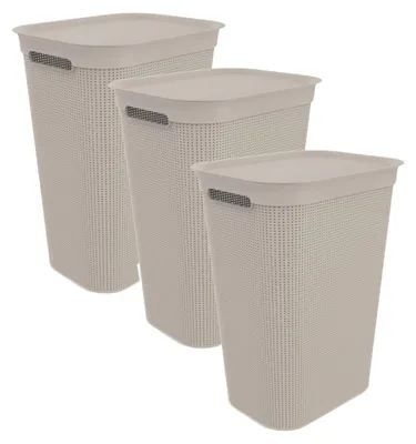 Produktbild von Rotho 3er-Set Wäschesammler 50 L Brisen - Wäschekorb 43,1 x 34 x 52,9 cm - Wäschebox mit Deckel und Griffen - Wäschetruhe groß - Wäschetonne aus Kunststoff