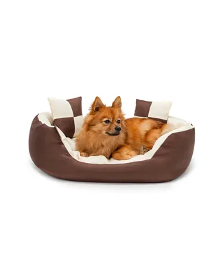 Produktbild von lionto Hundebett, stilvolles 4-in-1 Hundekörbchen, wasserabweisend, kratzfest & pflegeleicht, 65x50 cm, braun/beige